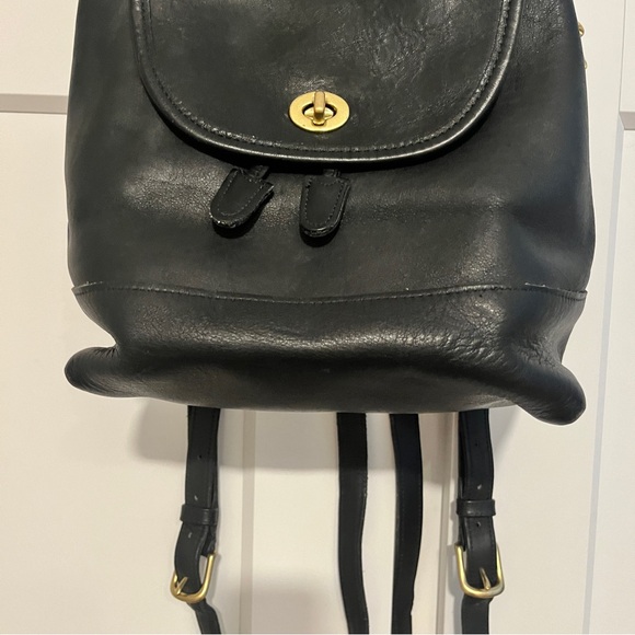 Coach Vintage Black Leather Drawstring Backpack 9791 - Picture 3 of 15